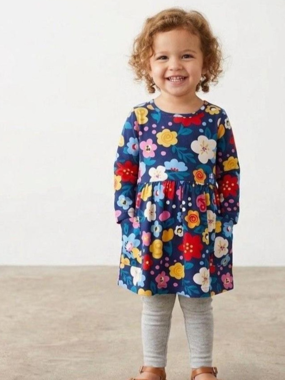 Hanna Andersson poplin Girls Floral Long Sleeve Dress US 4 100% Cotton Multicolo